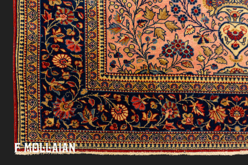 Antique Persian Kashan (Dabir) Floral Salmon Color Rug n°:81484990